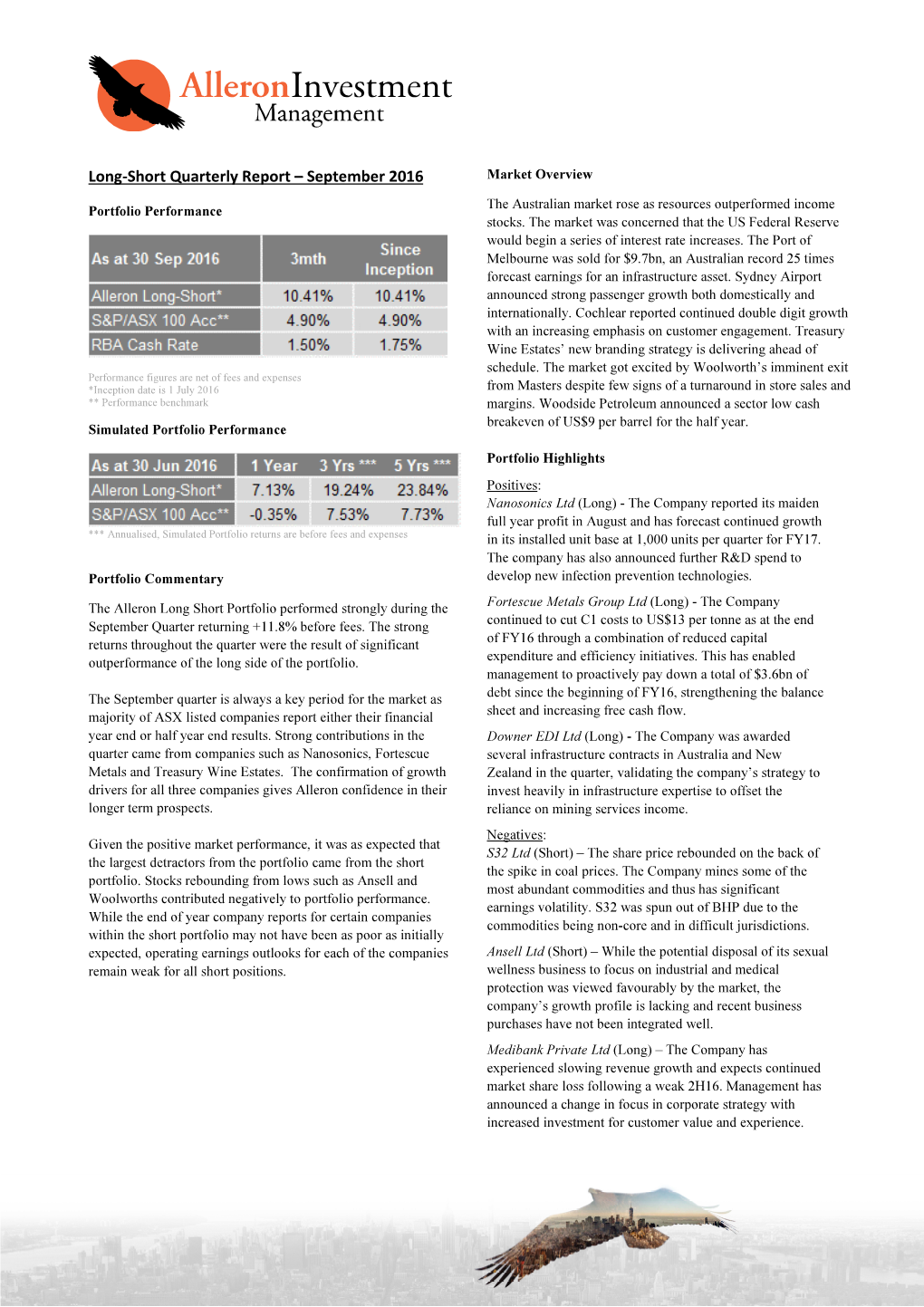 Long-Short Quarterly Report – September 2016 Market Overview