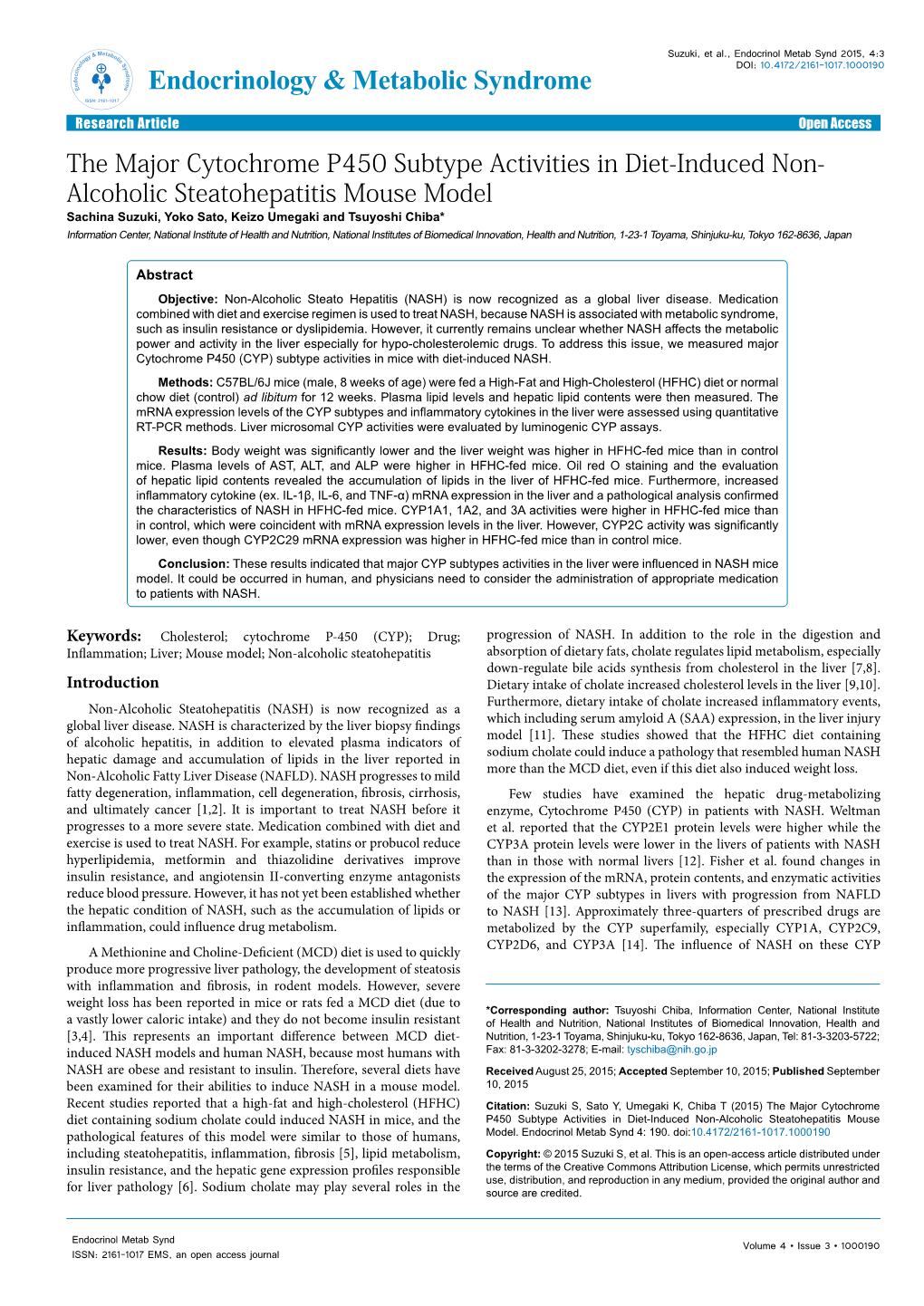 The Major Cytochrome P450 Subtype Activities