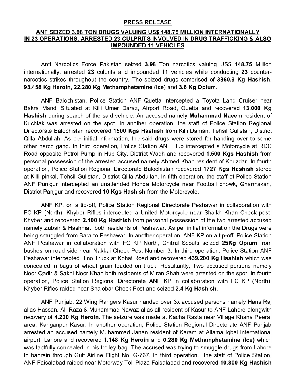 Press Release Anf Seized 3.98 Ton Drugs Valuing Us