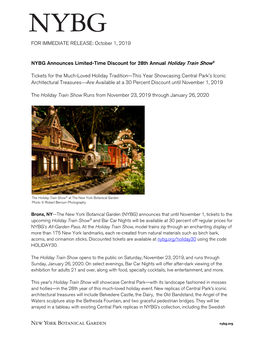 FOR IMMEDIATE RELEASE: October 1, 2019 NYBG Announces Limited