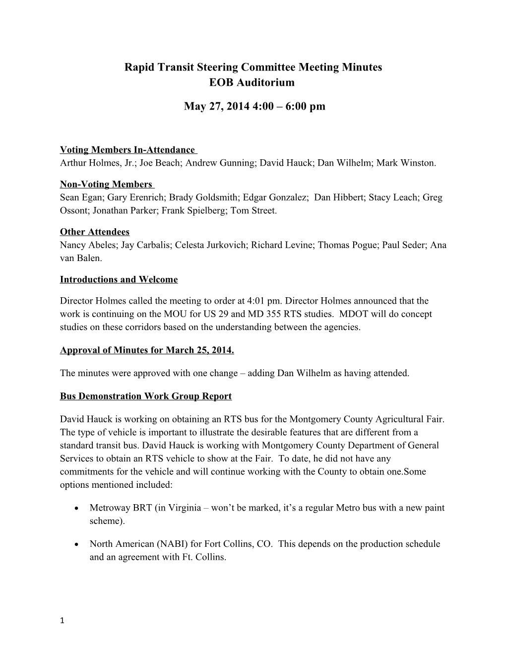 Rapid Transit Steering Committee Meeting Minutes EOB Auditorium s1