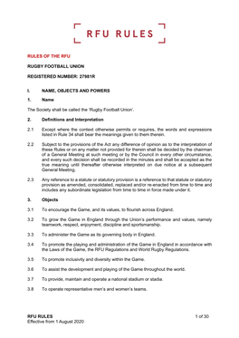 RFU RULES 1 of 30 Effective from 1 August 2020