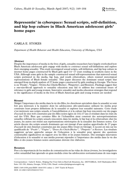 Representin' in Cyberspace: Sexual Scripts, Self-Definition, and Hip Hop Culture in Black American Adolescent Girls' Home Pa