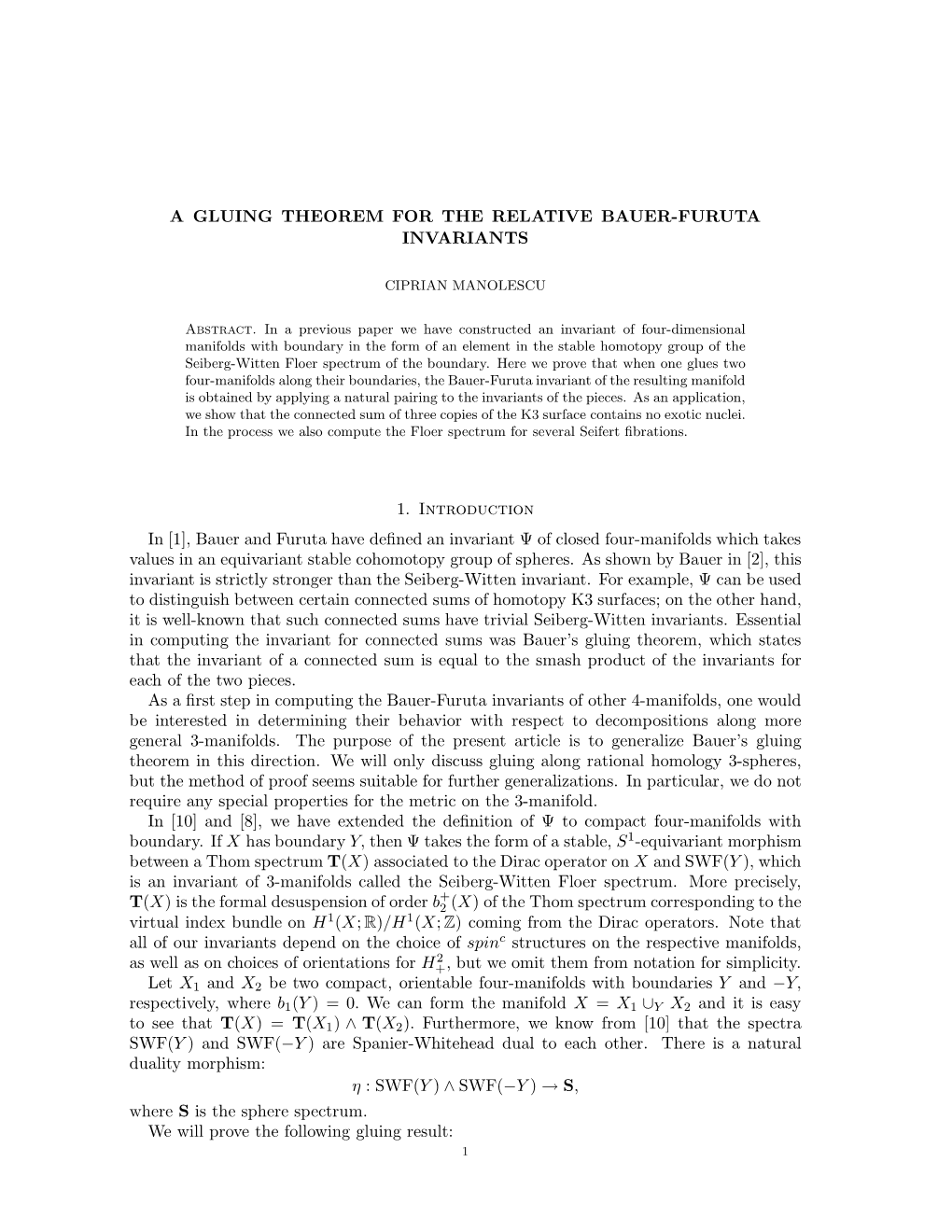 A Gluing Theorem for the Relative Bauer-Furuta Invariants