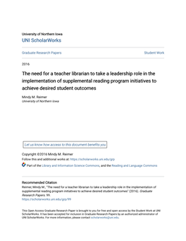 The Need for a Teacher Librarian to Take a Leadership Role in the Implementation of Supplemental Reading Program Initiatives to Achieve Desired Student Outcomes