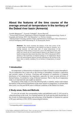 About the Features of the Time Course of the Average Annual Air Temperature in the Territory of the Debed River Basin (Armenia)