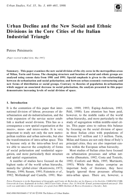 Urban Decline and the New Social and Ethnic Divisions in the Core Cities of the Italian Industrial Triangle