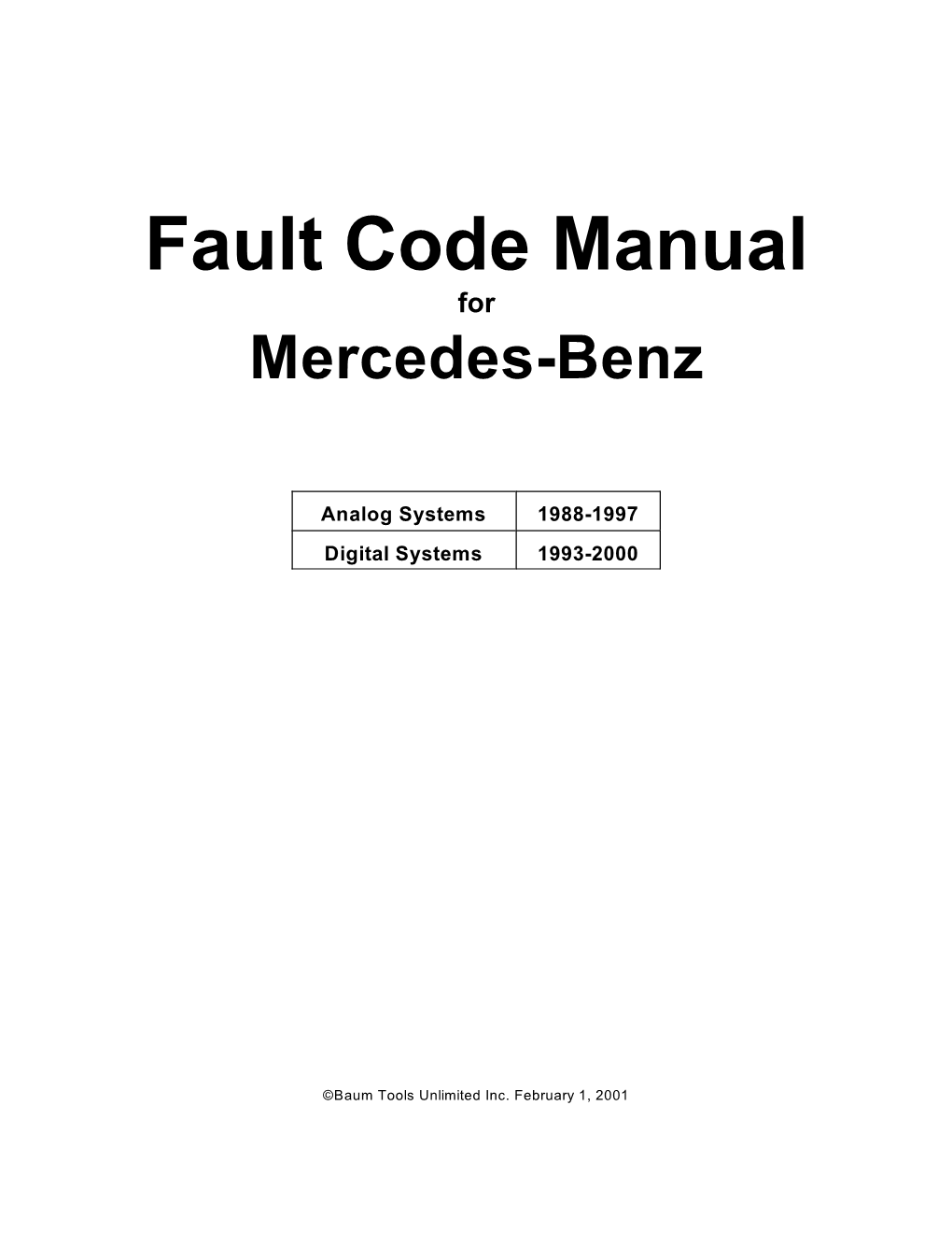 MB Fault Code Manual 1988-2000