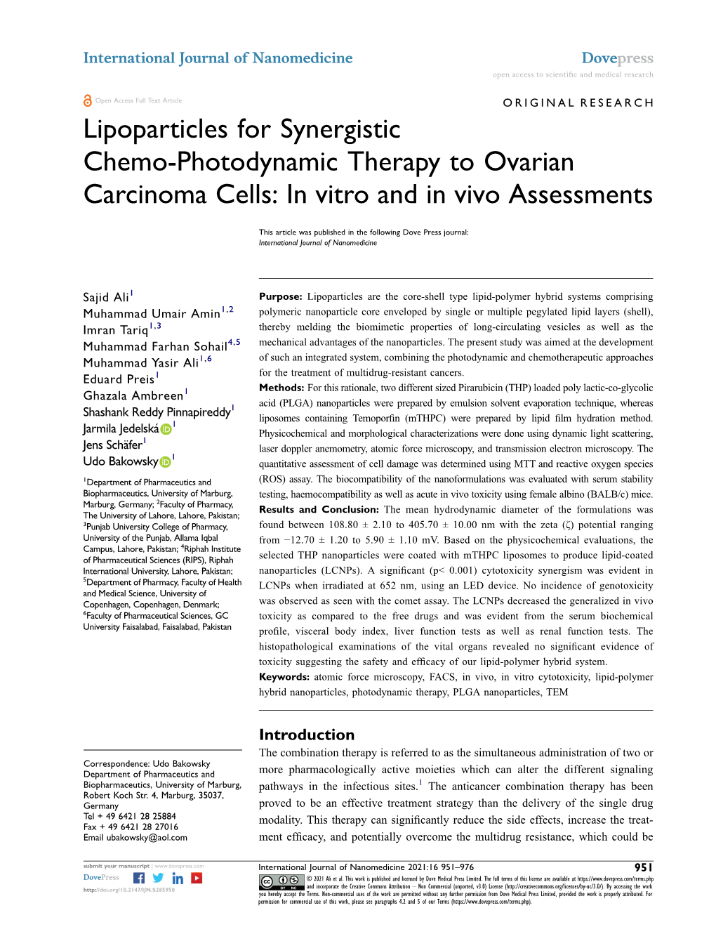 In Vitro and in Vivo Assessments