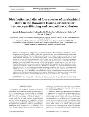 Distribution and Diet of Four Species of Carcharhinid Shark in the Hawaiian Islands: Evidence for Resource Partitioning and Competitive Exclusion