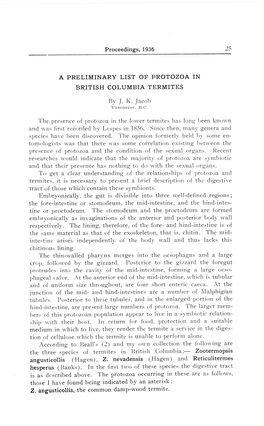 Proceedings, 1936 a PRELIMINARY LIST of PROTOZOA in BRITISH
