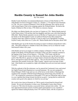Col. John Hardin a Man, Described As “Of Unassuming Manners and Great Gentleness of Deportment; Yet of Singular Firmness and Inflexibility” Was Gone