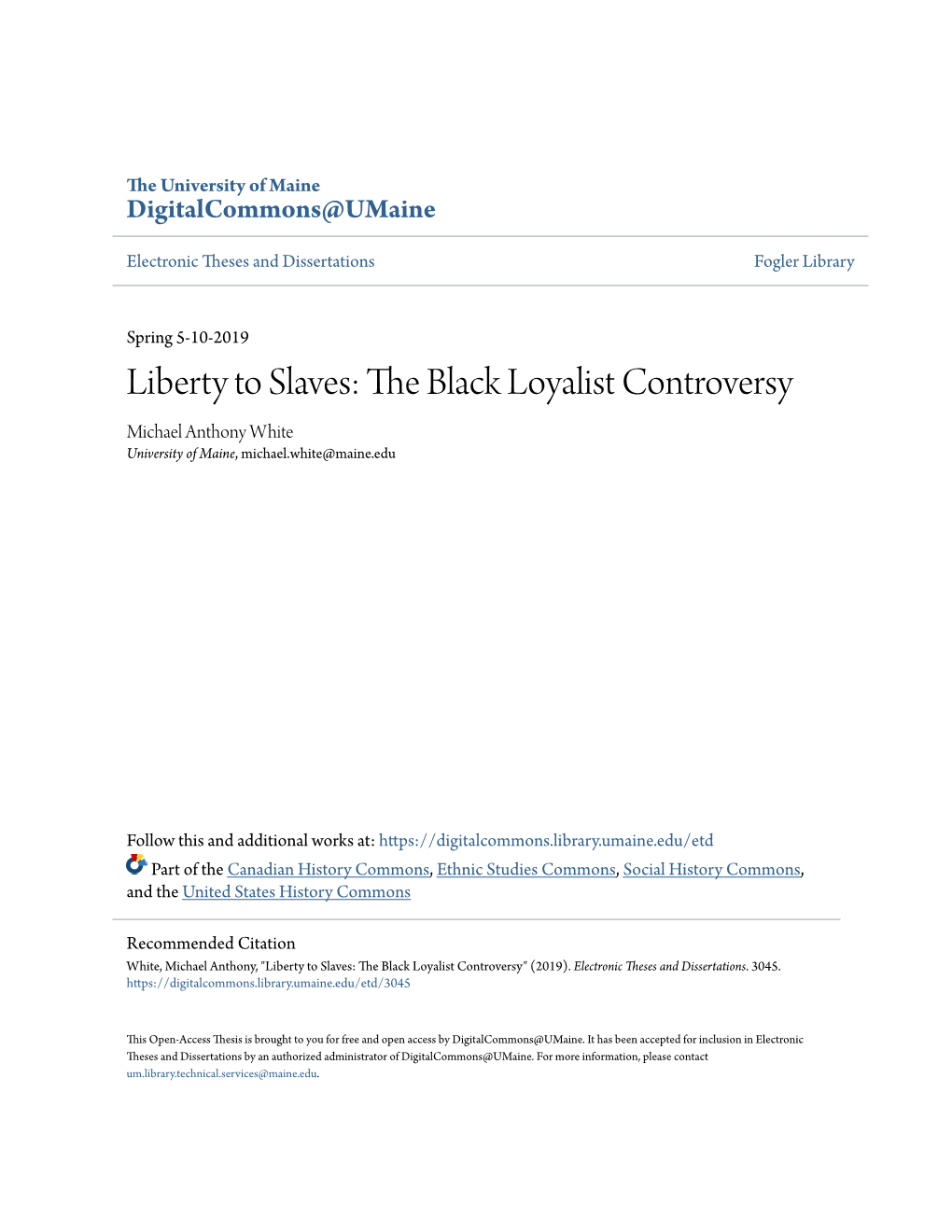 Liberty to Slaves: the Black Loyalist Controversy