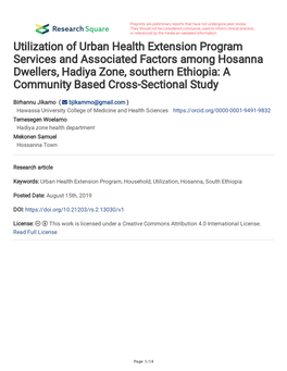 Utilization of Urban Health Extension Program Services and Associated