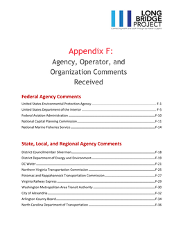 Appendix F: Agency, Operator, and Organization Comments Received