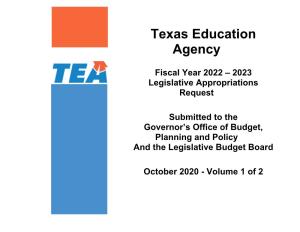 2022-2023 Legislative Appropriations Request Vol 1 Revised