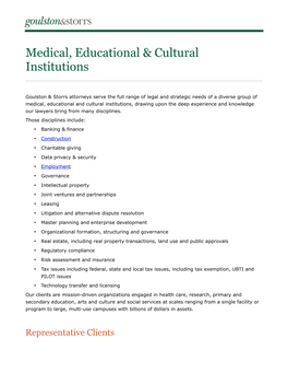 Medical, Educational & Cultural Institutions