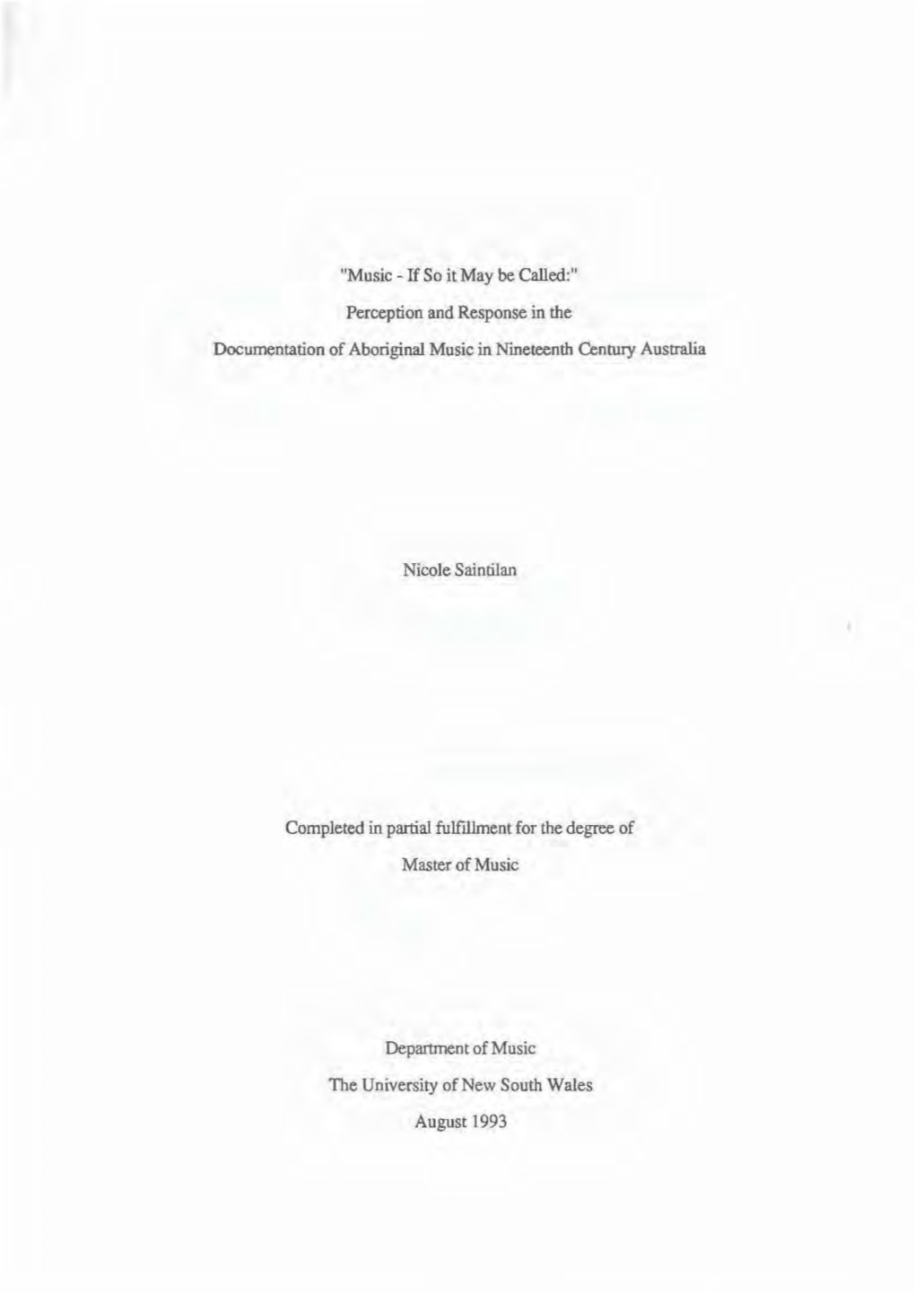 Perception and Response in the Documentation of Aboriginal Music in Nineteenth Century Austra1ia