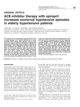 ACE-Inhibitor Therapy with Spirapril Increases Nocturnal Hypotensive Episodes in Elderly Hypertensive Patients