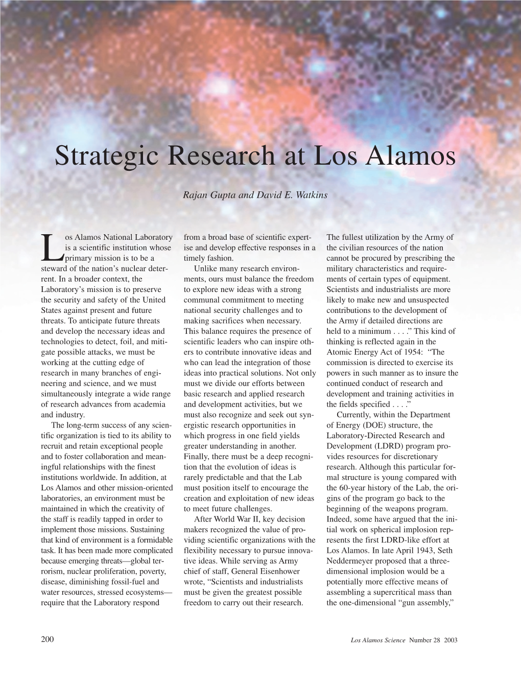 Strategic Research at Los Alamos