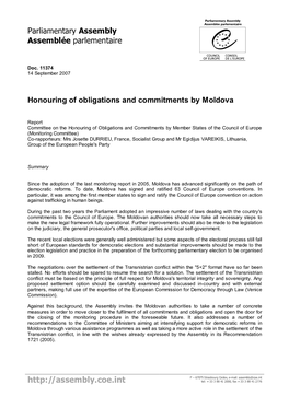 Honouring of Obligations and Commitments by Moldova