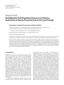 Research Article Modelling Reef Fish Population Responses to Fisheries Restrictions in Marine Protected Areas in the Coral Triangle