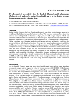 Loligo Forbesii and Loligo Vulgaris) Applicable Early in the Fishing Season: Linear Approach Using Climatic Data