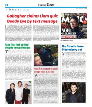 Gallagher Claims Liam Quit Beady Eye by Text Message
