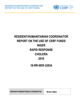 Resident/Humanitarian Coordinator Report on the Use of Cerf Funds Niger Rapid Response Cholera 2018