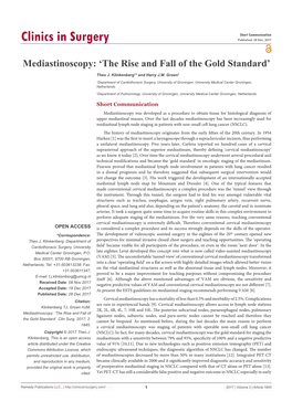 Mediastinoscopy: ‘The Rise and Fall of the Gold Standard’