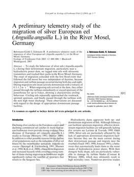 A Preliminary Telemetry Study of the Migration of Silver European Eel (Anguilla Anguilla L.) in the River Mosel, Germany