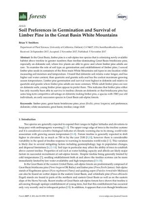 Soil Preferences in Germination and Survival of Limber Pine in the Great Basin White Mountains