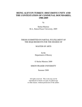 Being Alevi in Turkey: Discursive Unity and the Contestation of Communal Boundaries, 1980-2009