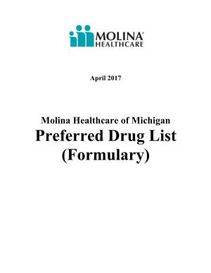 Molina Healthcare of Michigan Preferred Drug List (Formulary)