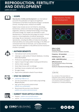 REPRODUCTION, FERTILITY and DEVELOPMENT Publish.Csiro.Au/Rd