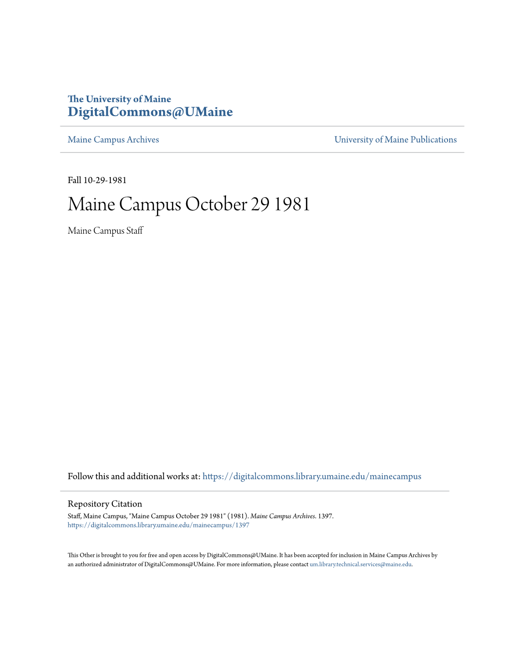 Maine Campus October 29 1981 Maine Campus Staff