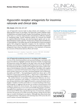 Hypocretin Receptor Antagonists for Insomnia: Rationale and Clinical Data