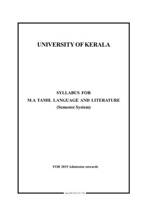 SYLLABUS for M.A TAMIL LANGUAGE and LITERATURE (Semester System)