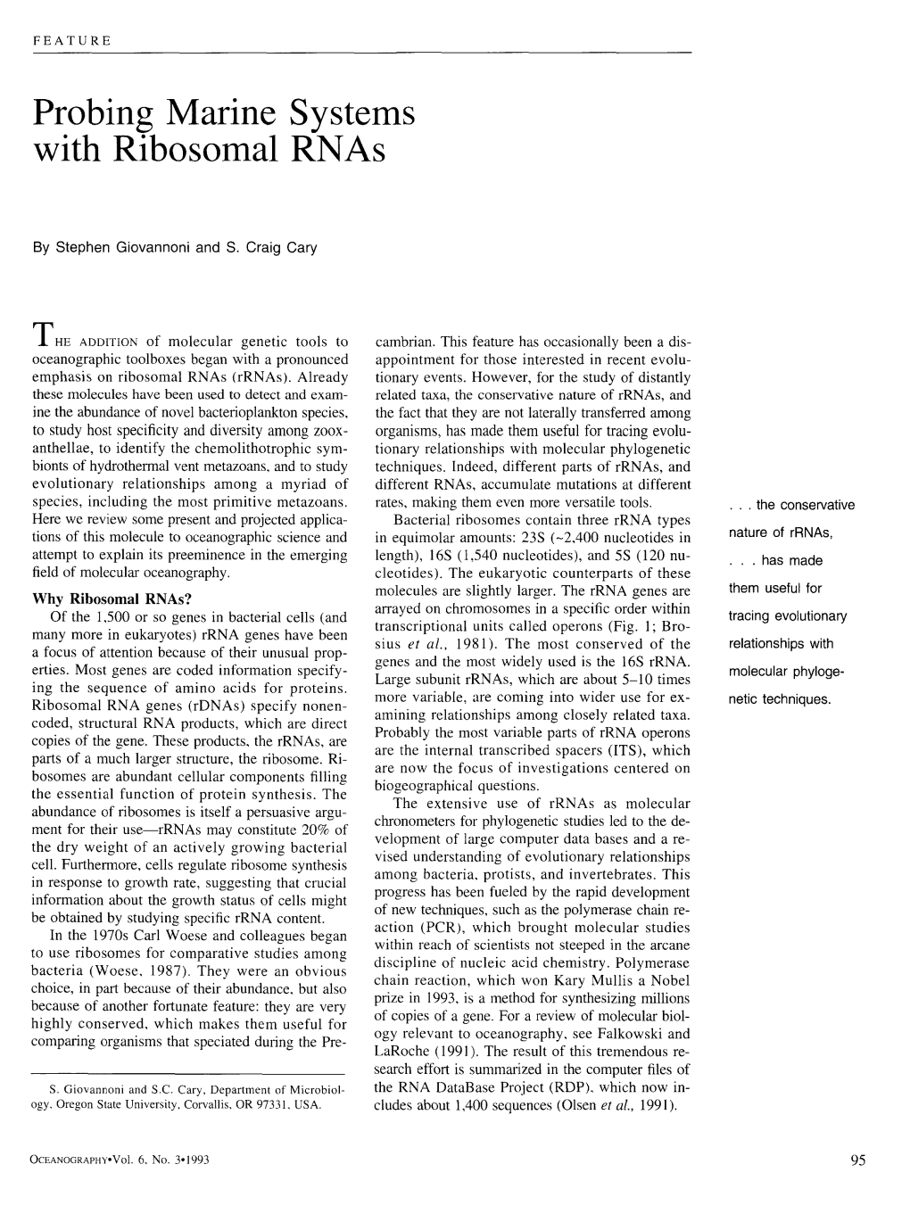 Probing Marine with Ribosomal Systems Rnas