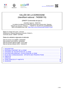 VALLÉE DE LA DORDOGNE (Identifiant National : 740006115)