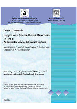 People with Severe Mental Disorders in Israel an Integrated View of the Service Systems
