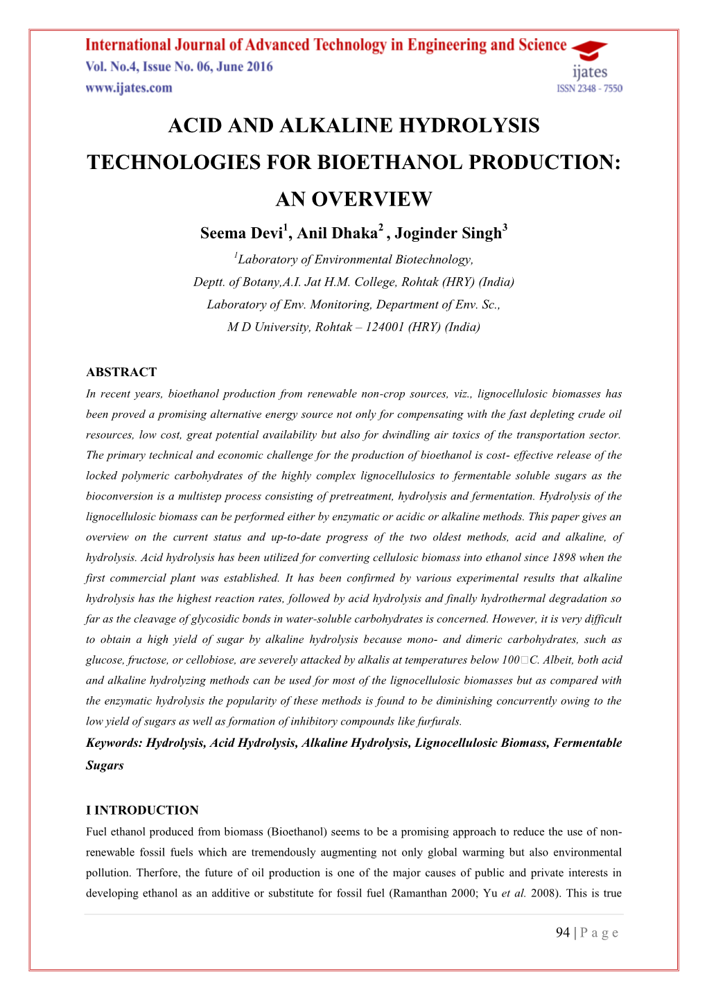 Acid and Alkaline Hydrolysis Technologies for Bioethanol Production: an Overview
