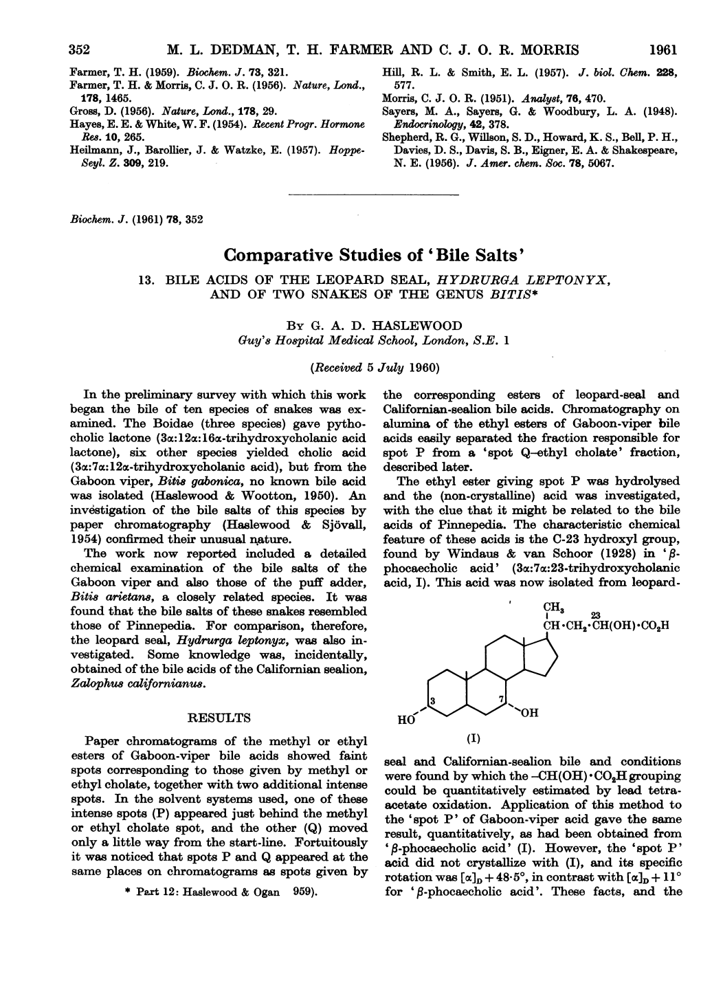 Comparative Studies of 'Bile Salts' 13