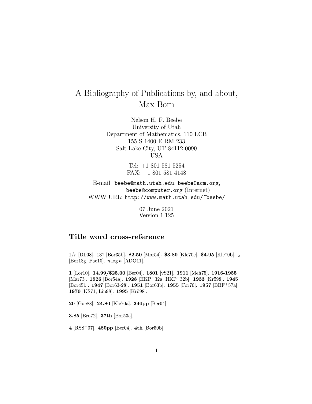 A Bibliography of Publications By, and About, Max Born