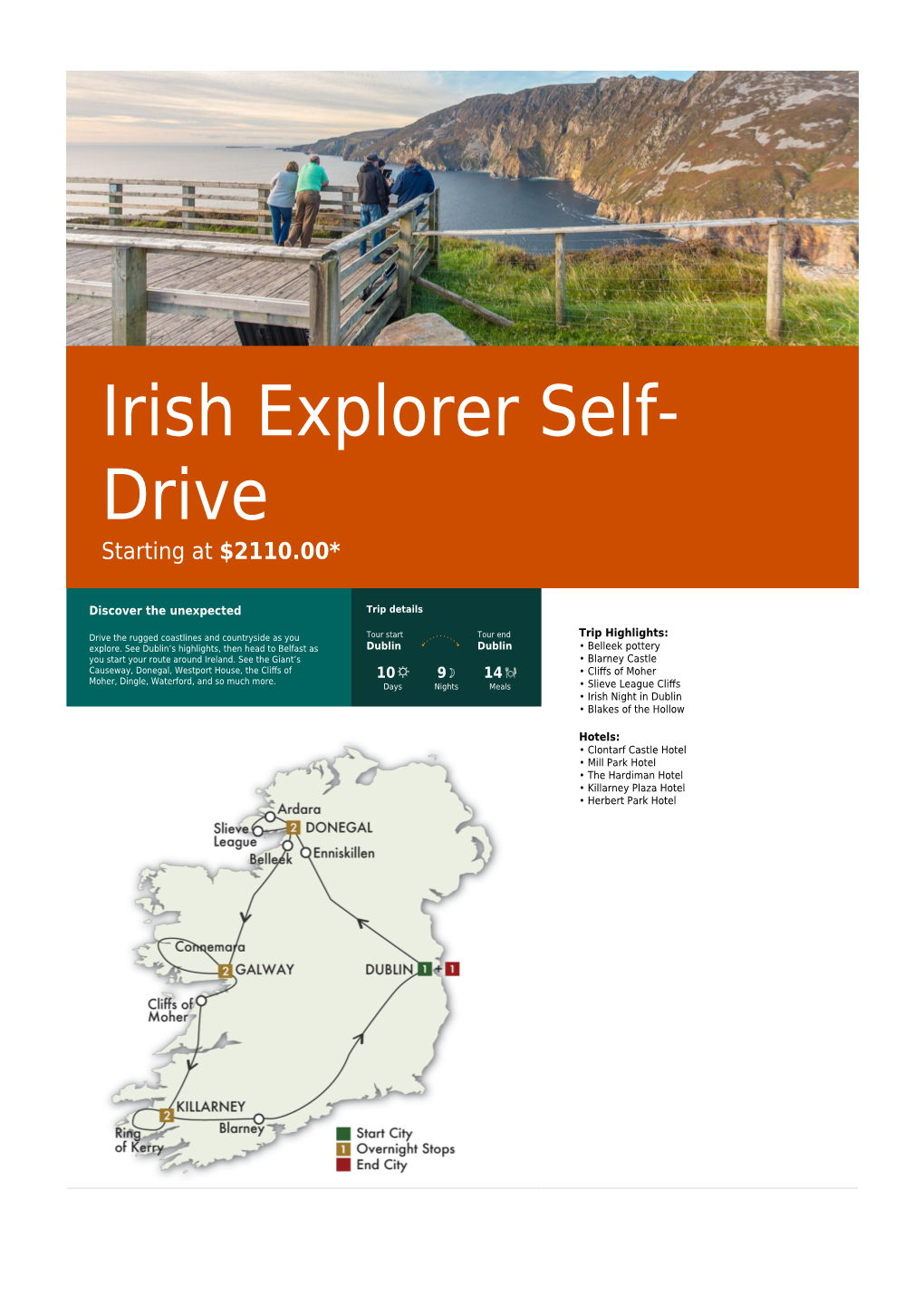 Irish Explorer Self- Drive Starting at $2110.00*
