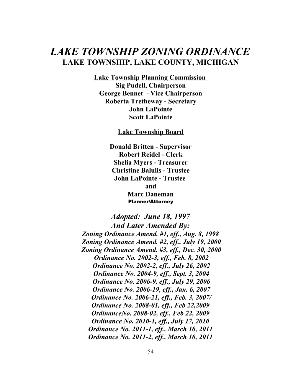 Lake Township Zoning Ordinance