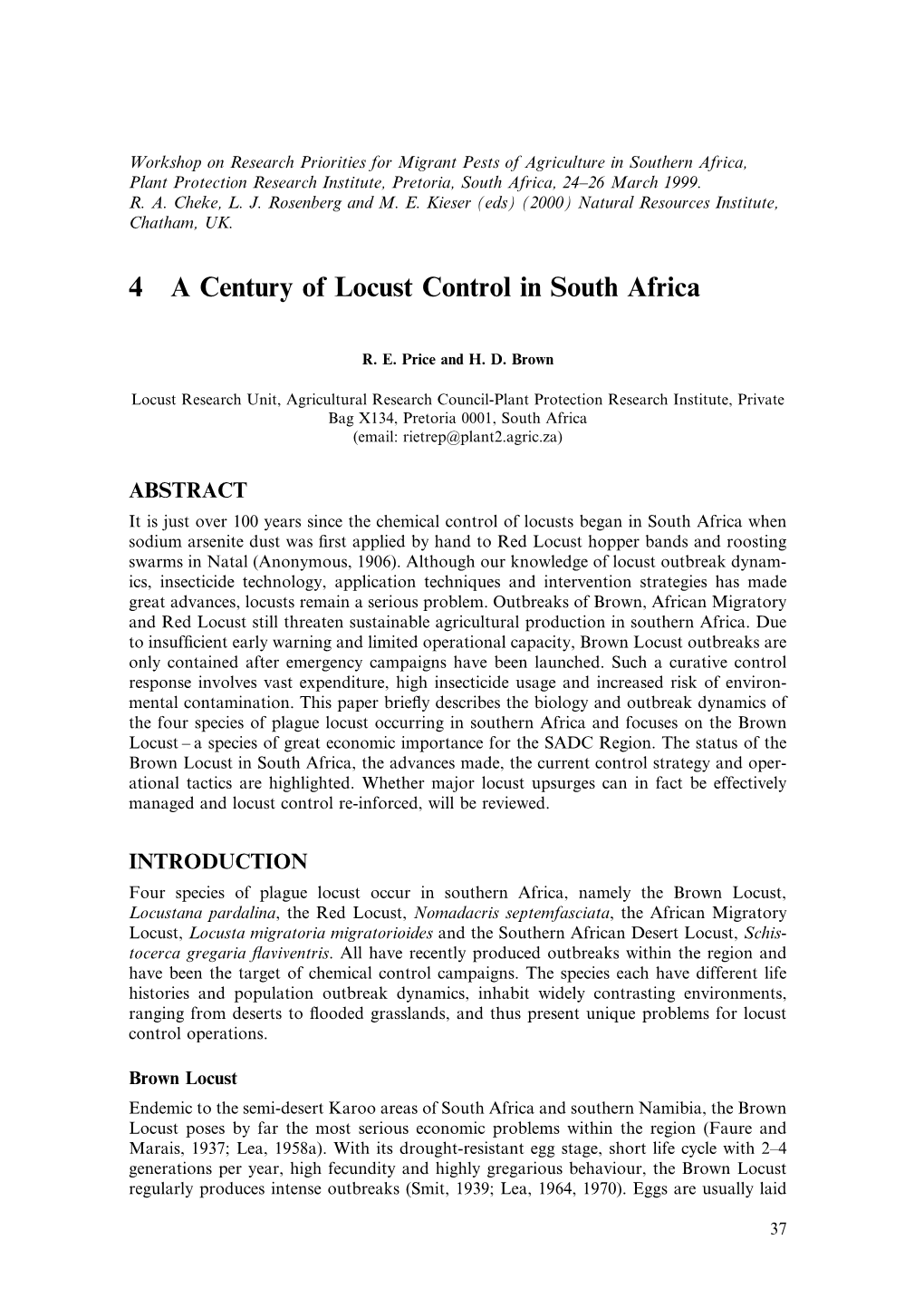 4 a Century of Locust Control in South Africa