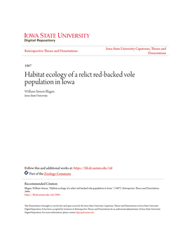Habitat Ecology of a Relict Red-Backed Vole Population in Iowa William Simon Blagen Iowa State University