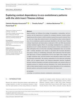 Exploring Context Dependency in Eco-Evolutionary Patterns with the Stick Insect Timema Cristinae