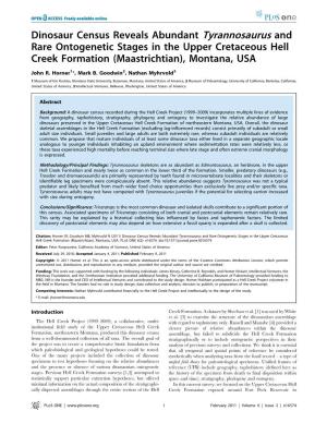 Dinosaur Census Reveals Abundant Tyrannosaurus and Rare Ontogenetic Stages in the Upper Cretaceous Hell Creek Formation (Maastrichtian), Montana, USA